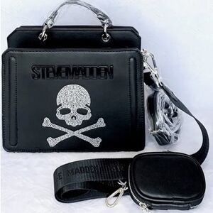 NWT Steve Madden Bevelyn Tote Satchel Crossbody Purse Bag Black/Rhinestone Skull